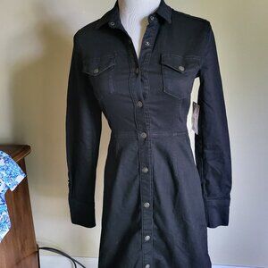 NWT Free People Women Size XS Dynomite Mini Black Denim Shirt Dress snap w/pocke
